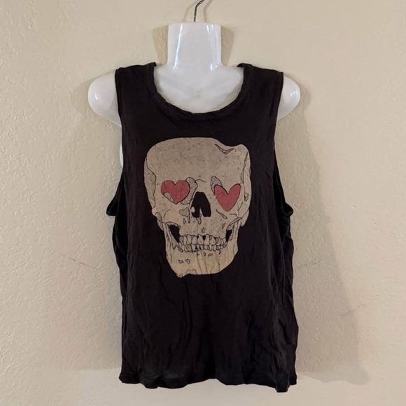 Chaser Tops - Chaser Black Tank Top with Skull and Heart Eyes